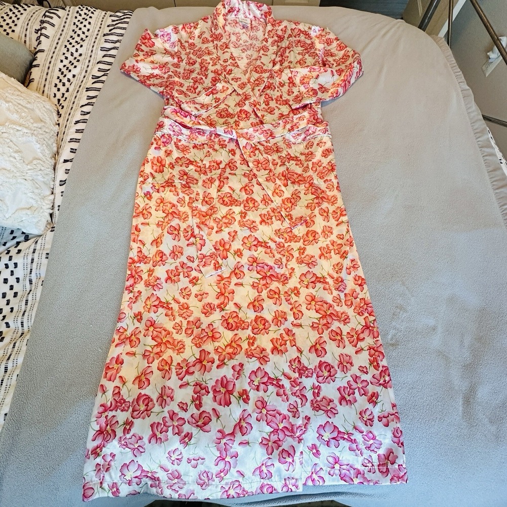Vintage Talbots Intimates Robe‎ Womens Small Pink White Floral Maxi Sleepwear